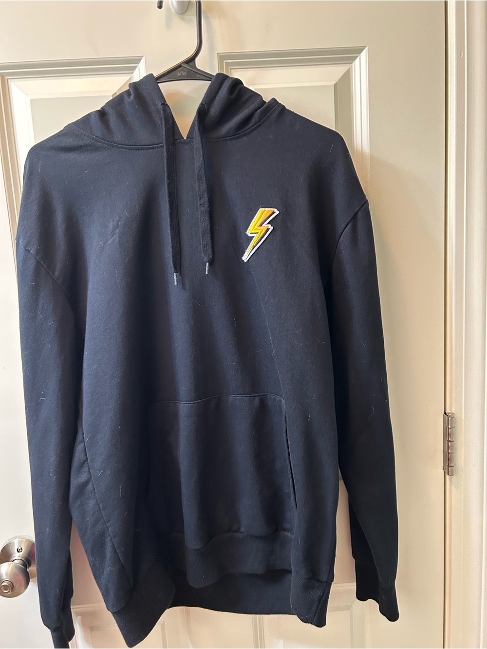 Women's Black Hoodie with Yellow Lightning Patch Macys Brand Size M